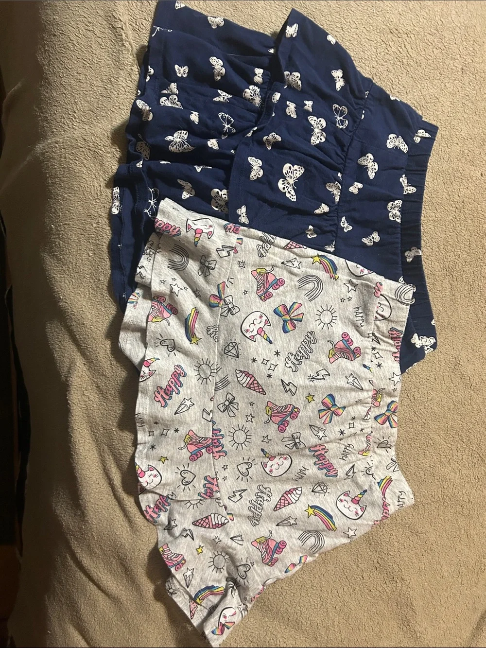 Girls' Navy Butterfly Shorts + Gray Rainbow Print Shorts - 2 Pack